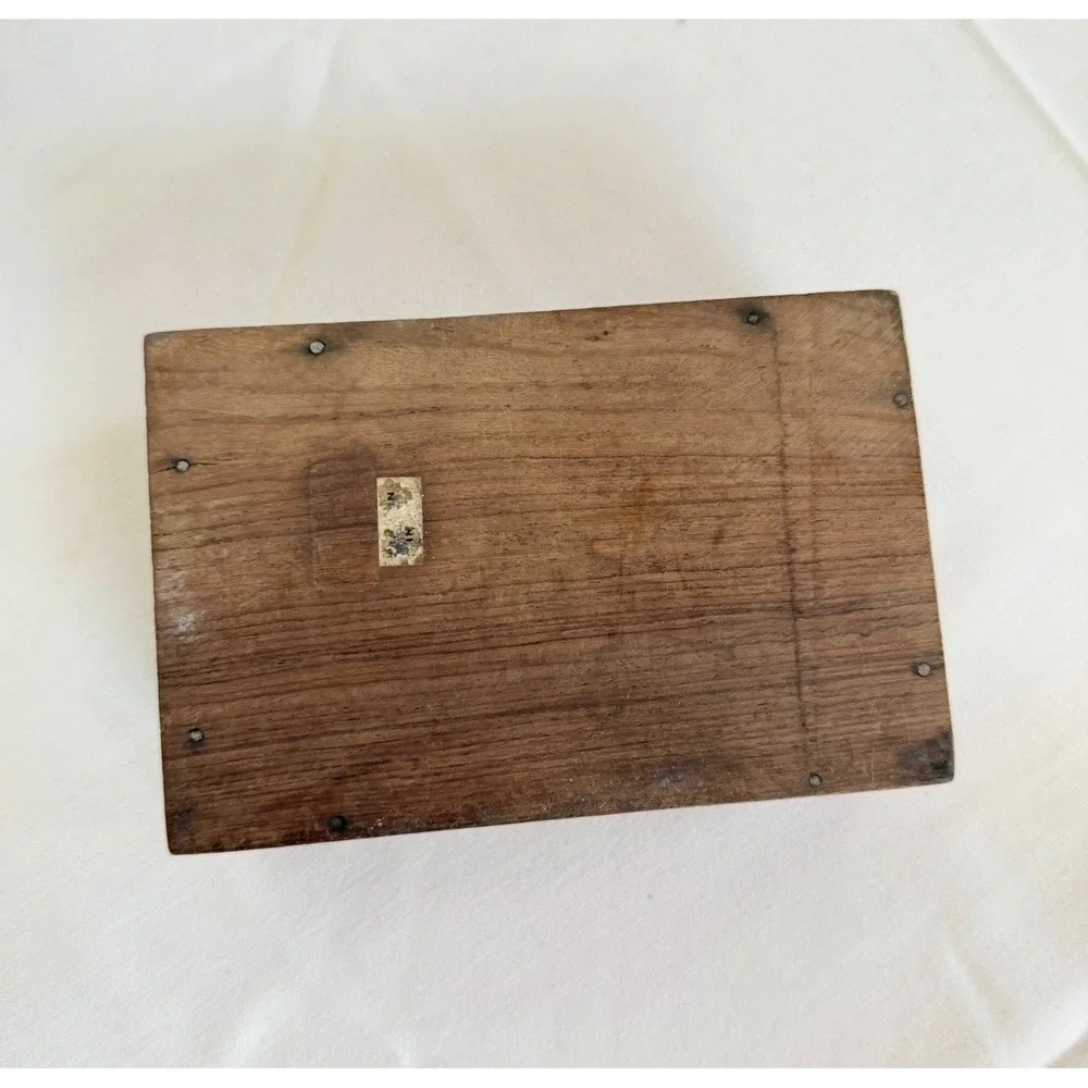Vintage Handcrafted Wood Trinket Box Floral Inlay Jewelry Keepsake Gift Cottage
